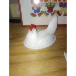 Westmoreland Milk glass Hen On Nest Lid Only Red Comb Candy Dish